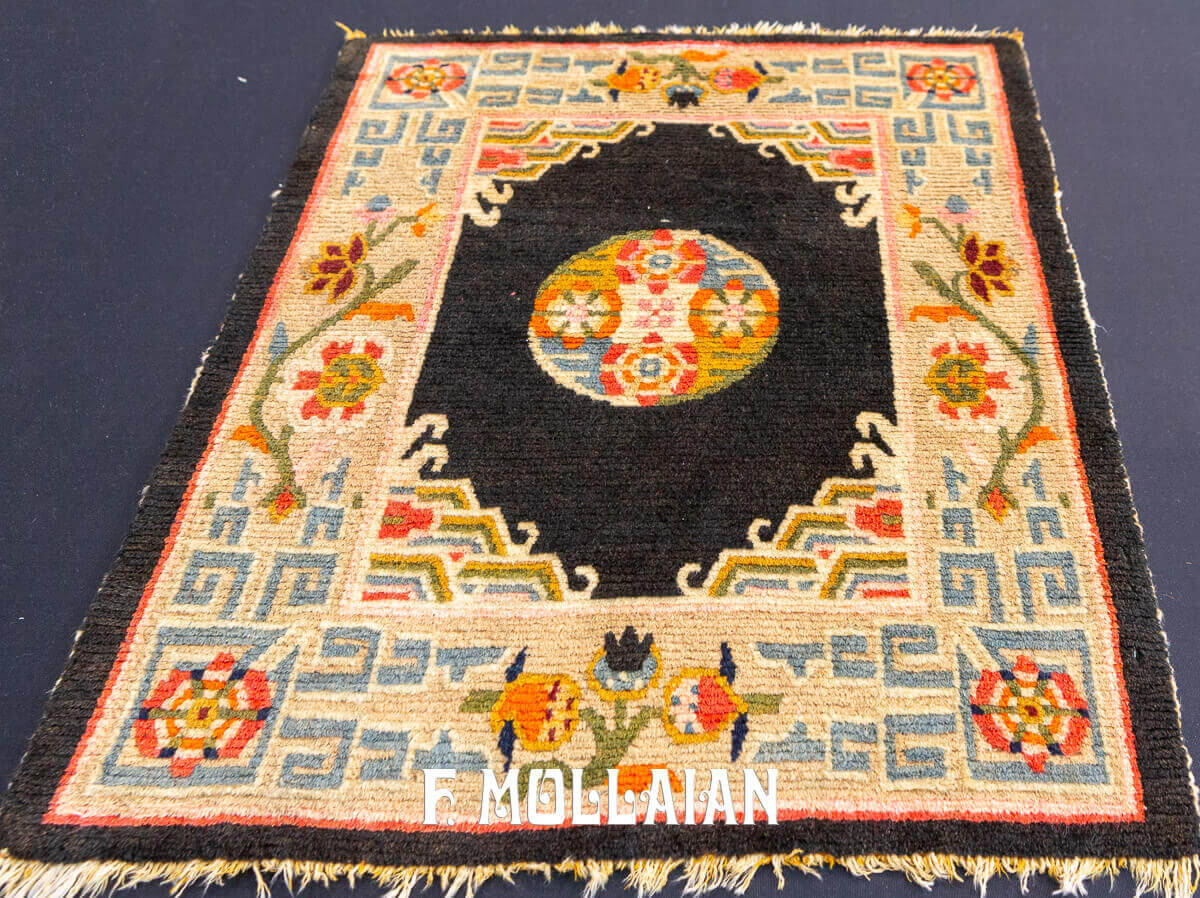 Small Antique Hand Knotted Tibet Meditation Rug n°:608526